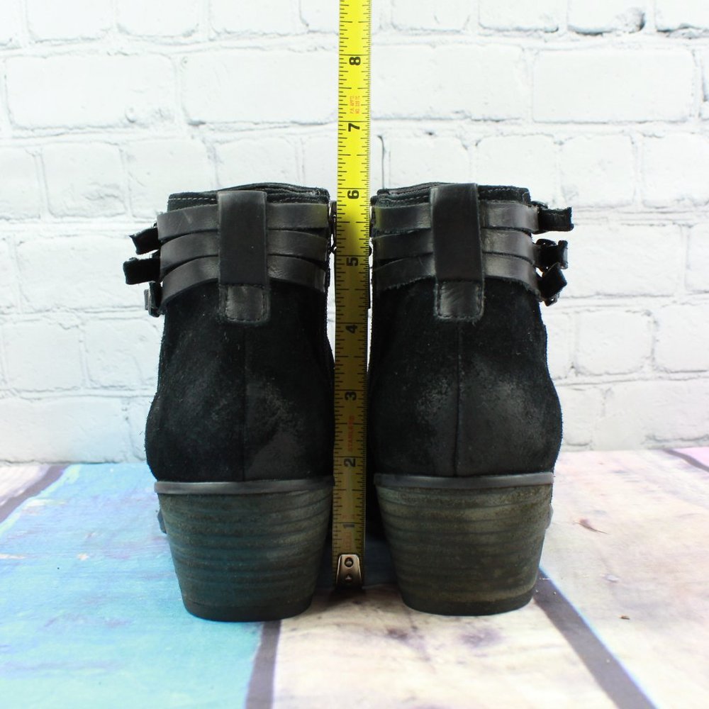 Clarks Black Shine Suede Strappy Side Zipper Ankle Heeled Booties 9.5 M - Picture 8 of 9